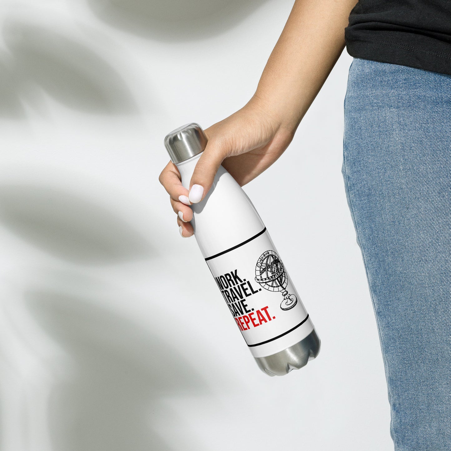 Work Travel Save Repeat: Stainless Steel Water Bottle
